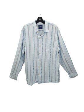 Tommy Bahama Shirt Mens L Blue Striped Linen Blend Long Sleeve Button Up Casual